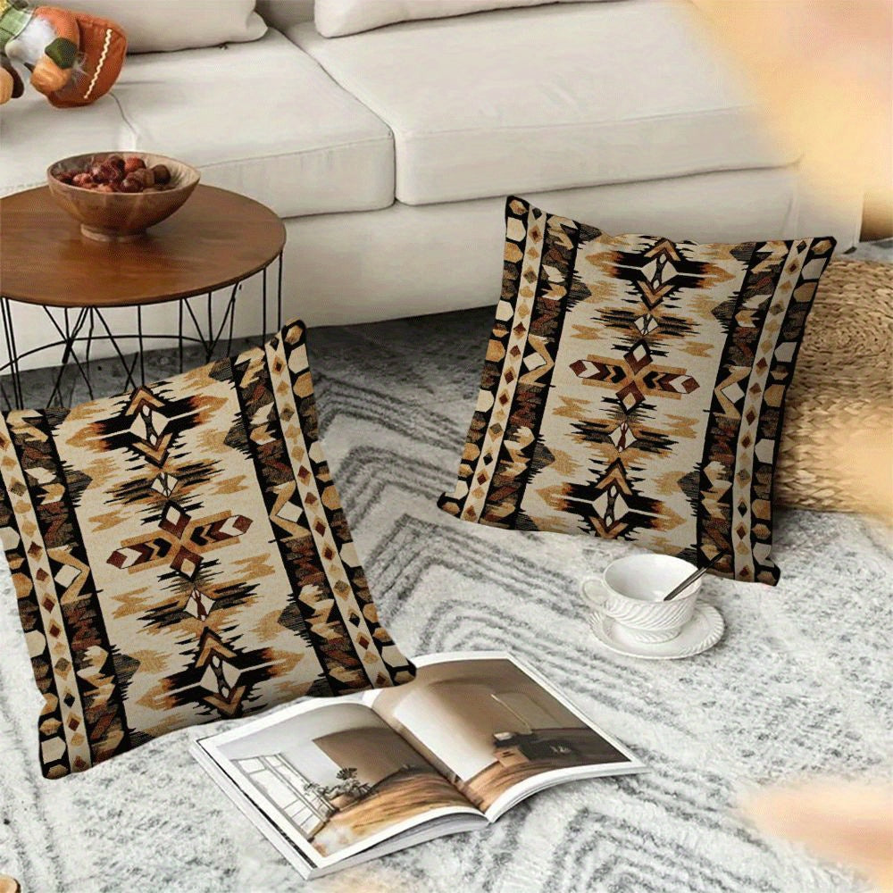 Set of 2 Native American-Inspired Flannel Pillow Covers 45.72cm Zippered Cushion Cases for Couch Bed Car