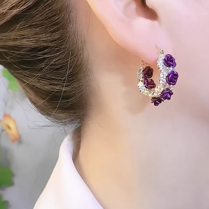 Red and Purple Rose Flower Earrings for Women Stylish Jewelry Gift