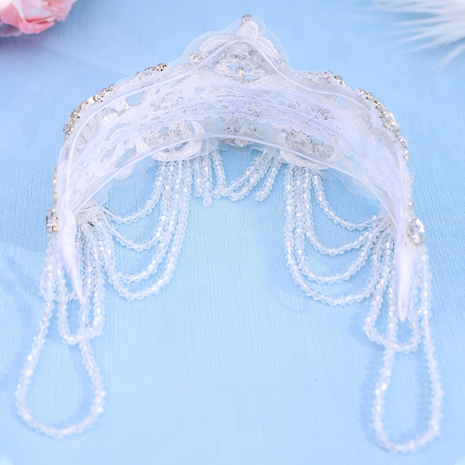 Women's Faux Hair Crown Wedding Tiara Beaded Tassel Rhinestone Headband Bridal Accessory