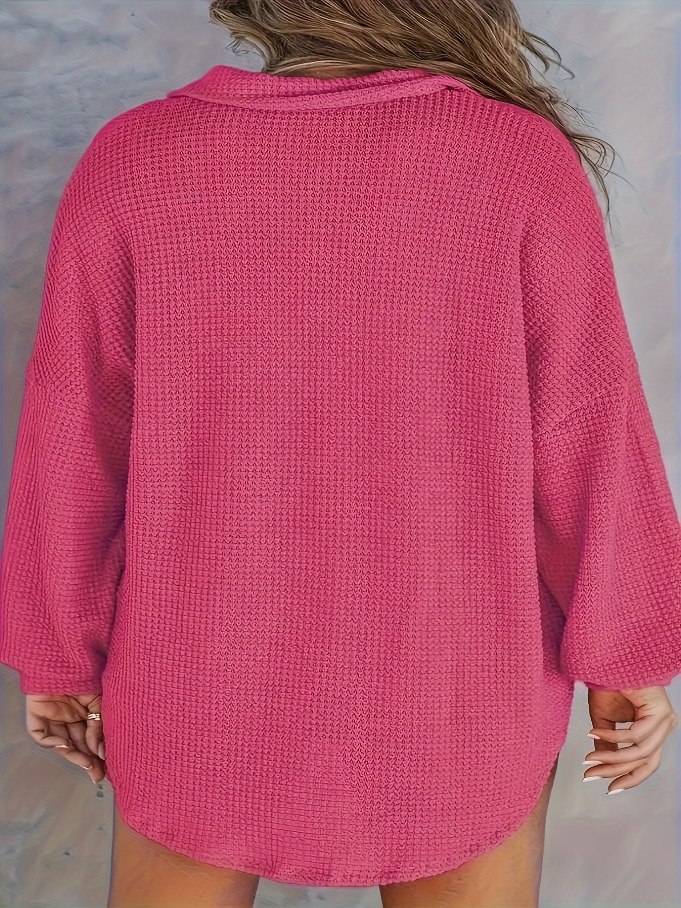 Plus Size Knit Pullover Sweatshirt Zipper V-Neck Polyester Spandex Solid Fall Winter