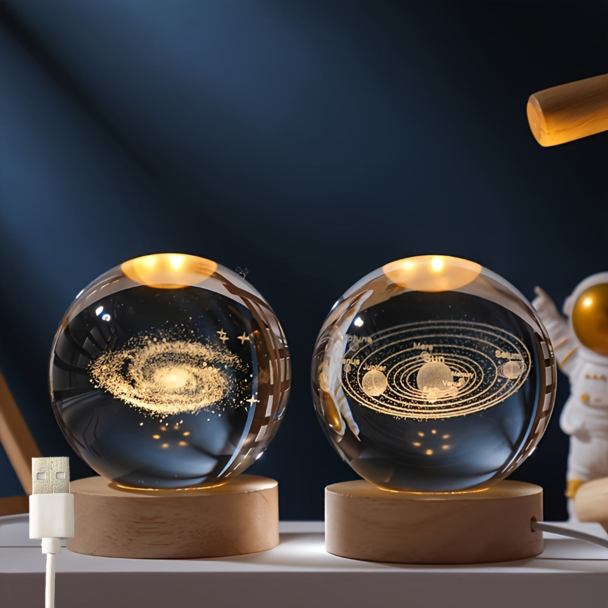 3D Crystal Ball Night Light Galaxy Solar System Moon Saturn USB Desktop Decoration Gift