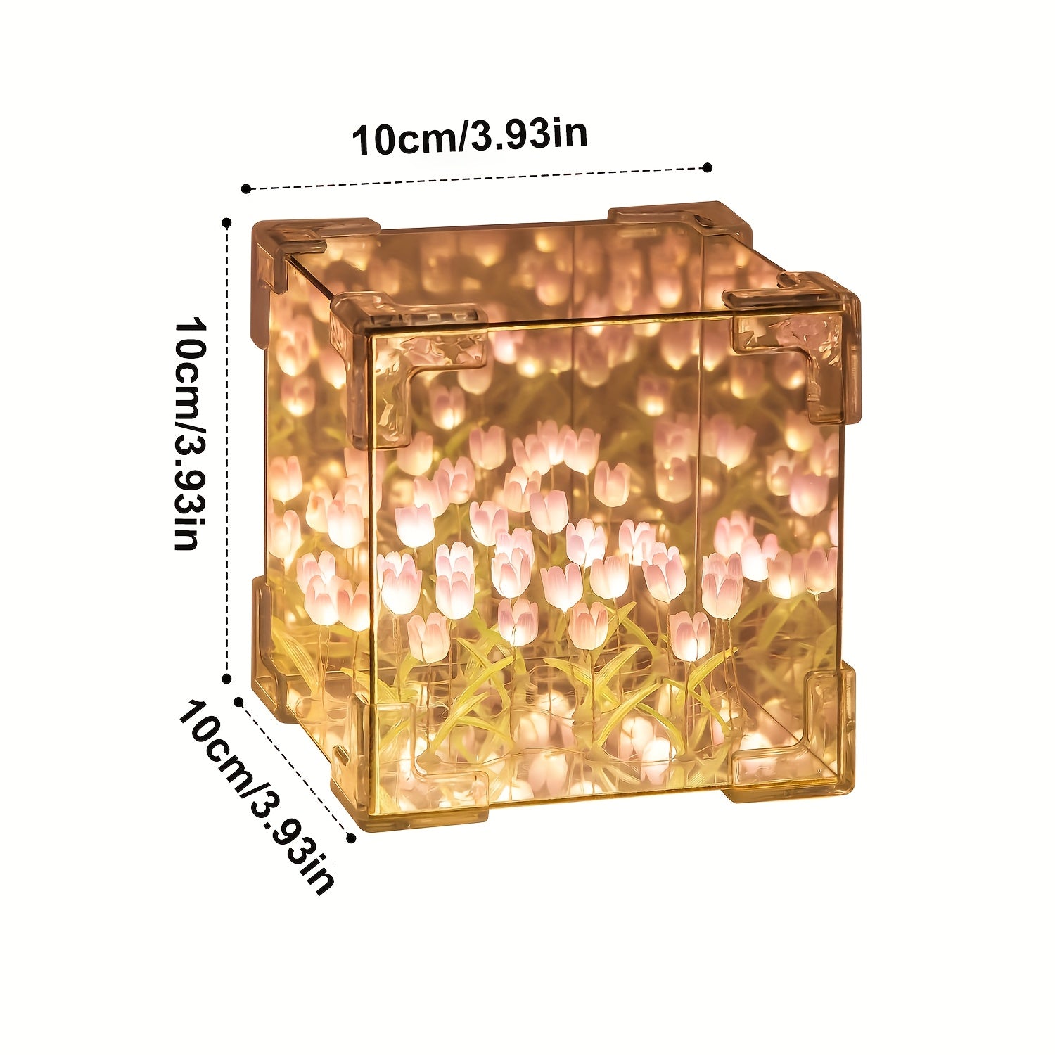 Glass Tulip Night Light Cube Table Lamp for Bedroom Decor Battery Powered