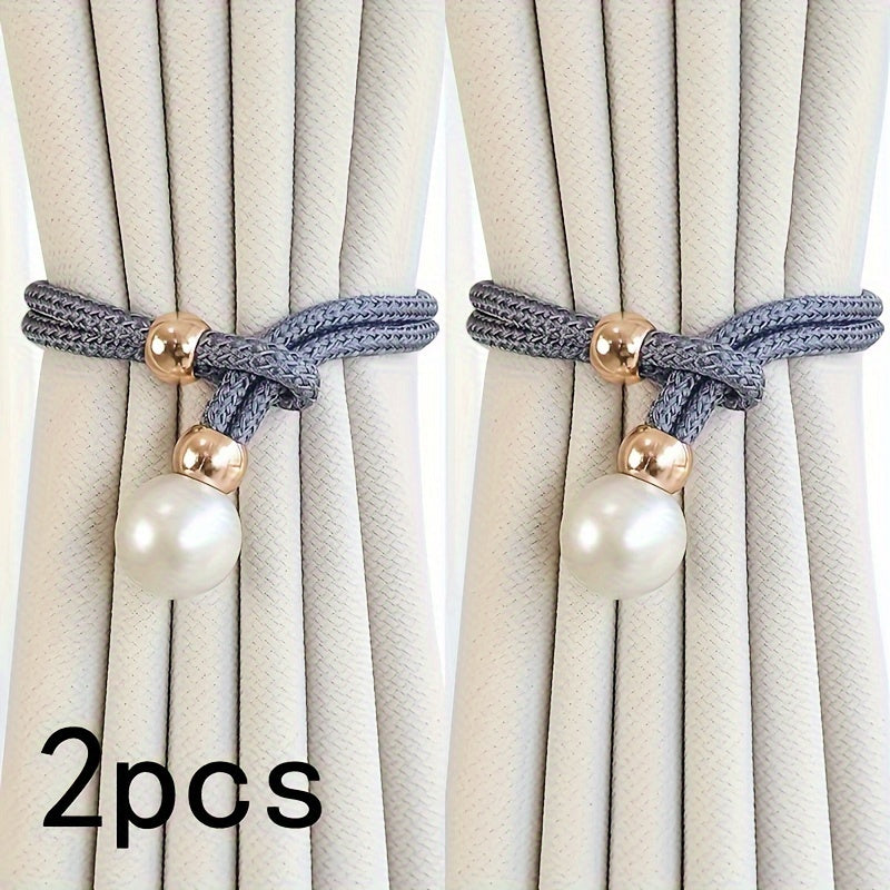 French Curtain Tiebacks with Faux Pearls, Elegant Drape Holdbacks for Home Decor