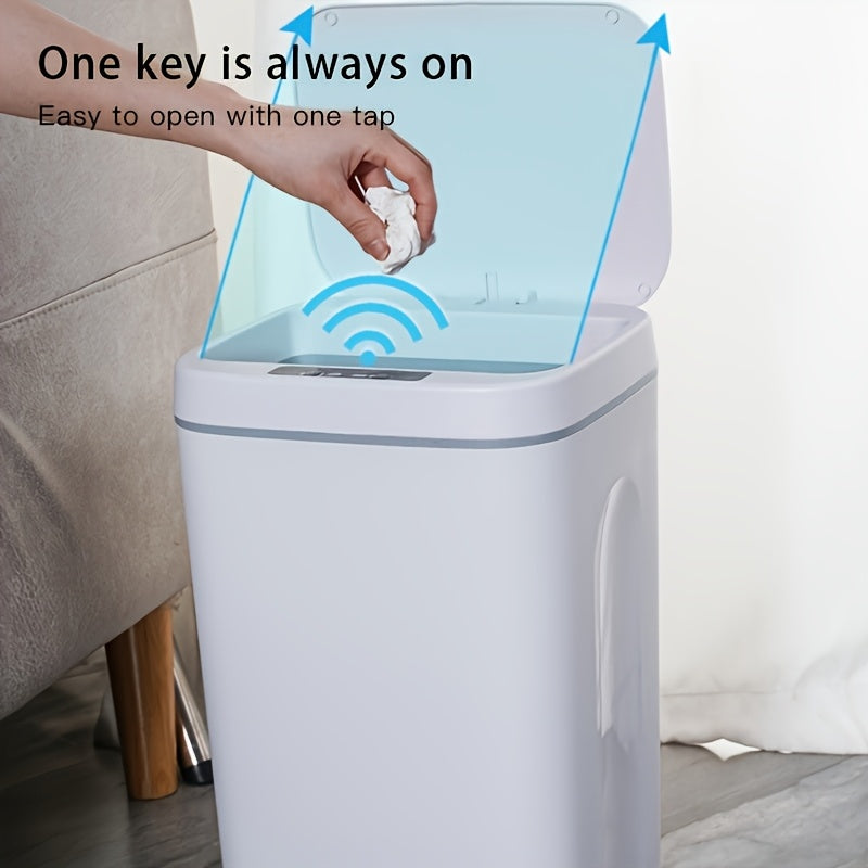 Qo‘l bilan boshqariladigan sensorli qopqog‘i bo‘lgan portativ aqlli axlat qutisi, batareyaga ehtiyoj yo‘q, uy va ofis uchun ideal.