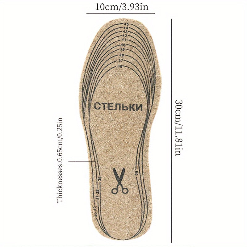 Unisex Wool Felt Insoles Thick Warm Cushioned Shoe Inserts Cut-to-Fit
