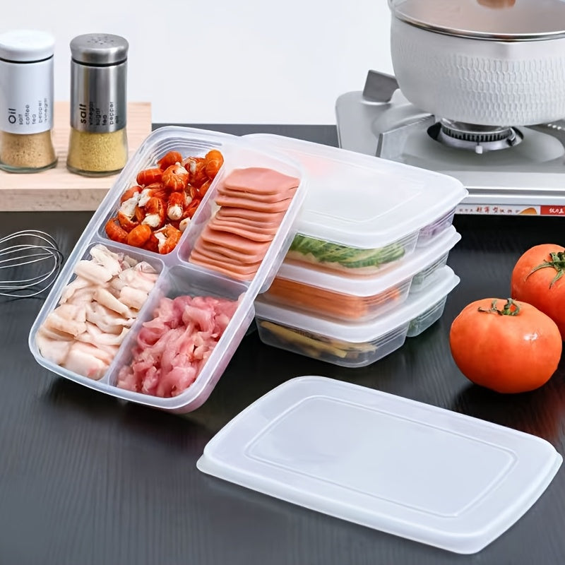 recipiente de almacenamiento de comida de plástico con tapa, 4/6 compartimentos, reutilizable, tapa abatible