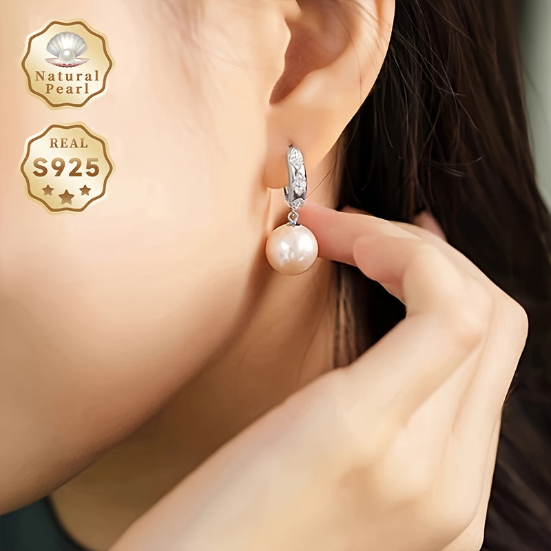 Pendientes de perlas de agua dulce para mujer 11-12mm Plata S925 para bodas y regalos