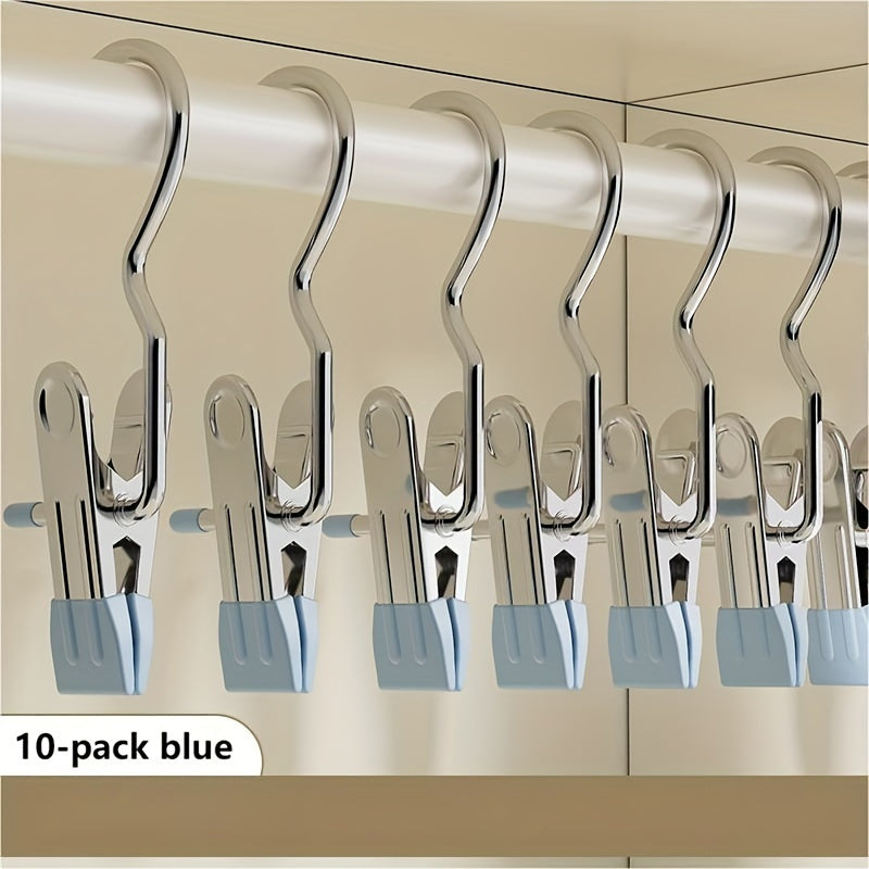 Juego de 10 pinzas de ropa de acero inoxidable con ganchos, clips para ropa y más