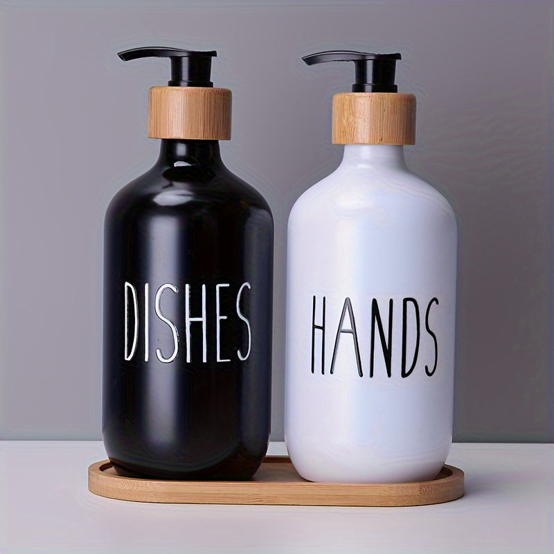 Set of 2 Plastic Soap Dispensers for Hand and Dish Soap Bathroom Countertop Storage