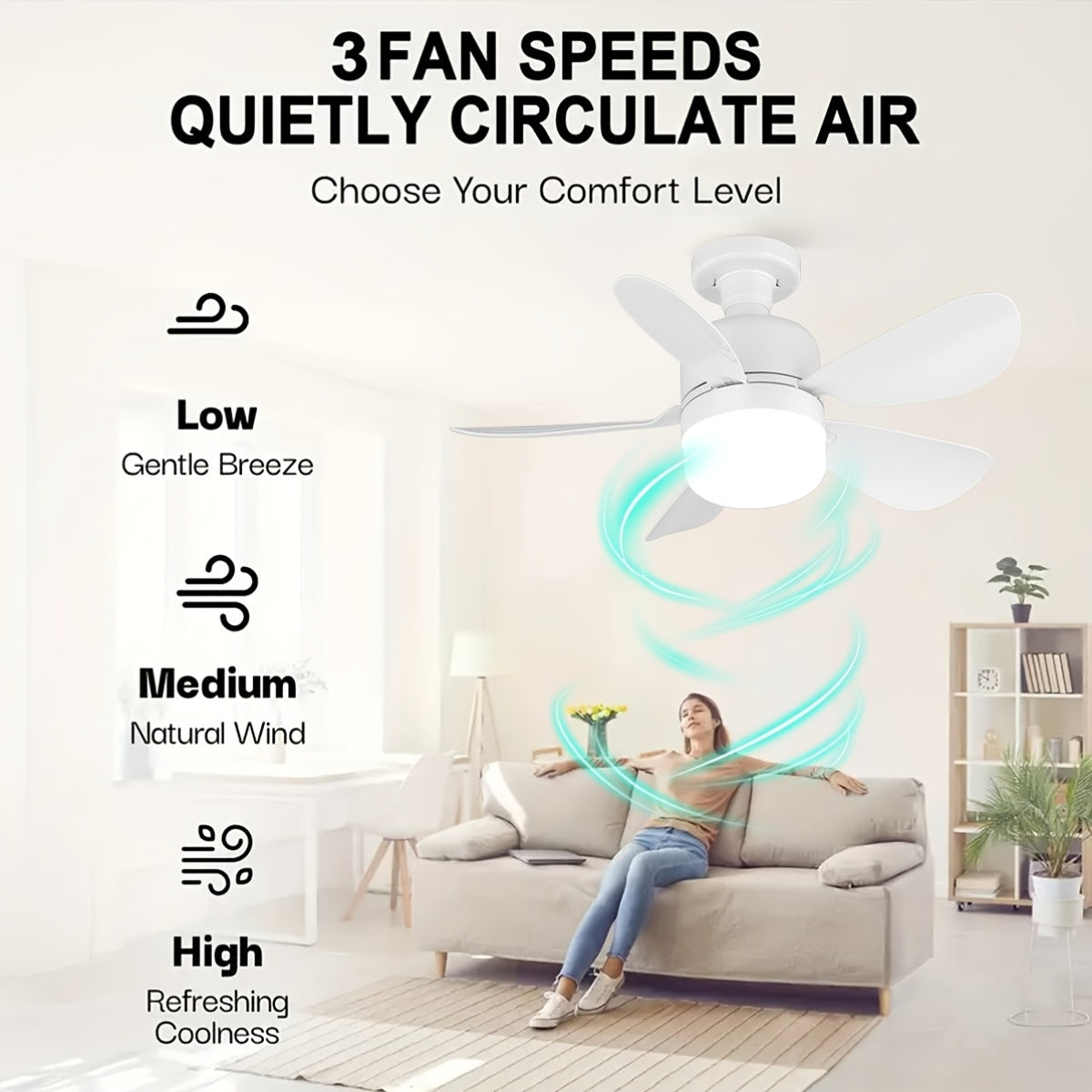 1 dona Zamonaviy Oq Shiftli Fan bilan Yorug'lik va Uzoqdan Boshqarish, Dimmable LED Yoritish, 3 tezlik sozlamasi, Turli xonalar uchun ichki plastmassa fan - Elektr tarmog'iga ulash talab qilinadi