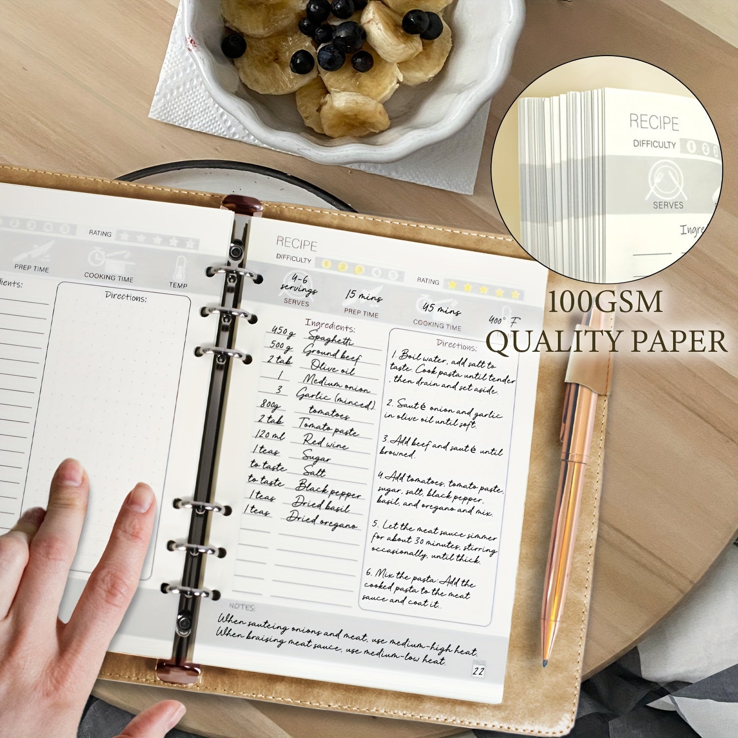 Qorong‘u jigarrang teri qog‘ozlari retsepti kitobi, suvga chidamli oshxona faylida, 194 sahifa