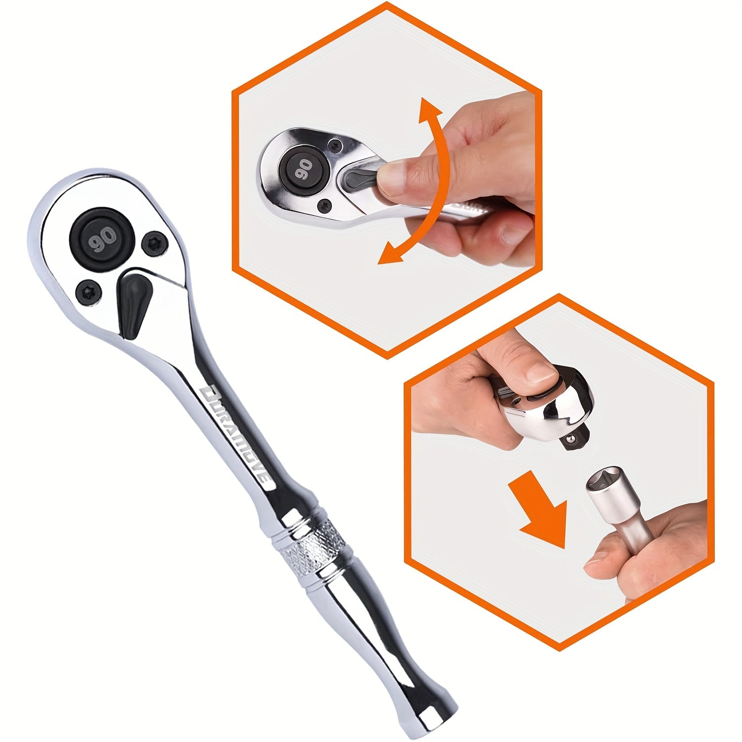 Juego de reparación de trinquete de 3 piezas, reversible, de liberación rápida, llave de vaso de 90 dientes