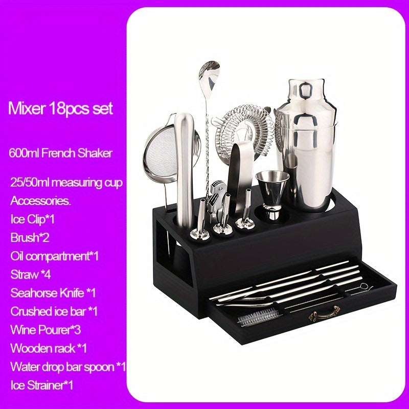 18-Piece Stainless Steel Barware Set with Cocktail Shaker, Jigger, Muddler