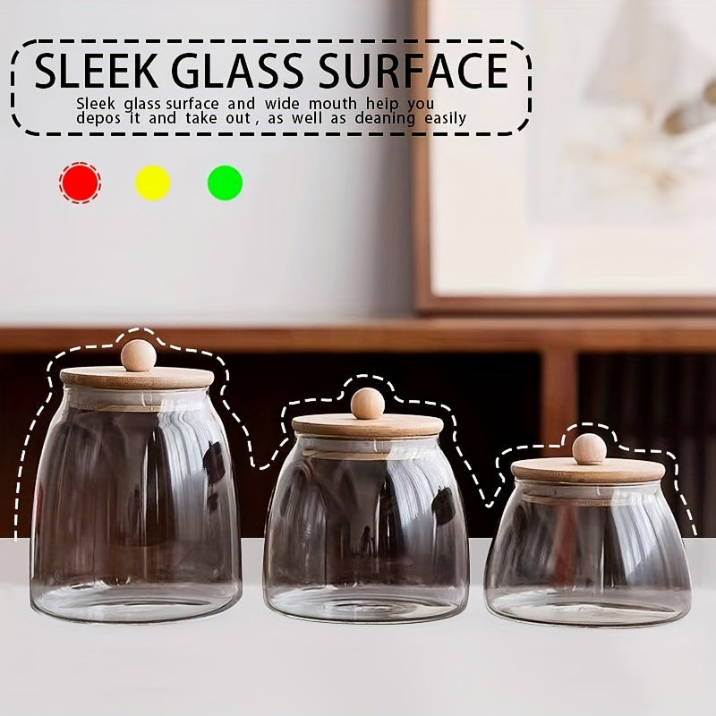 Recipiente de vidrio para almacenamiento de alimentos con tapa de madera para dulces y especias