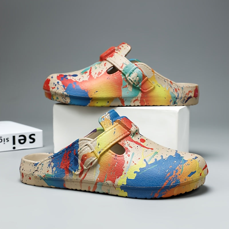 Women's Colorful Paint-Splatter EVA Mules Slip-On Garden Shoes