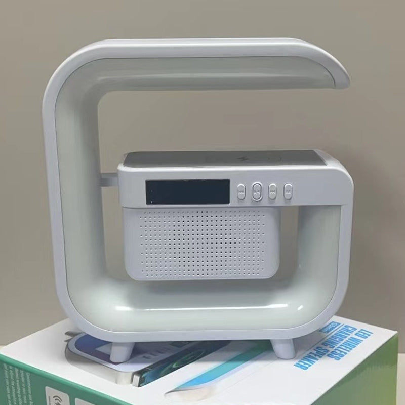 Wireless Music Station with Alarm Clock LED Light Wireless Charging TF MP3 Player for Bedroom