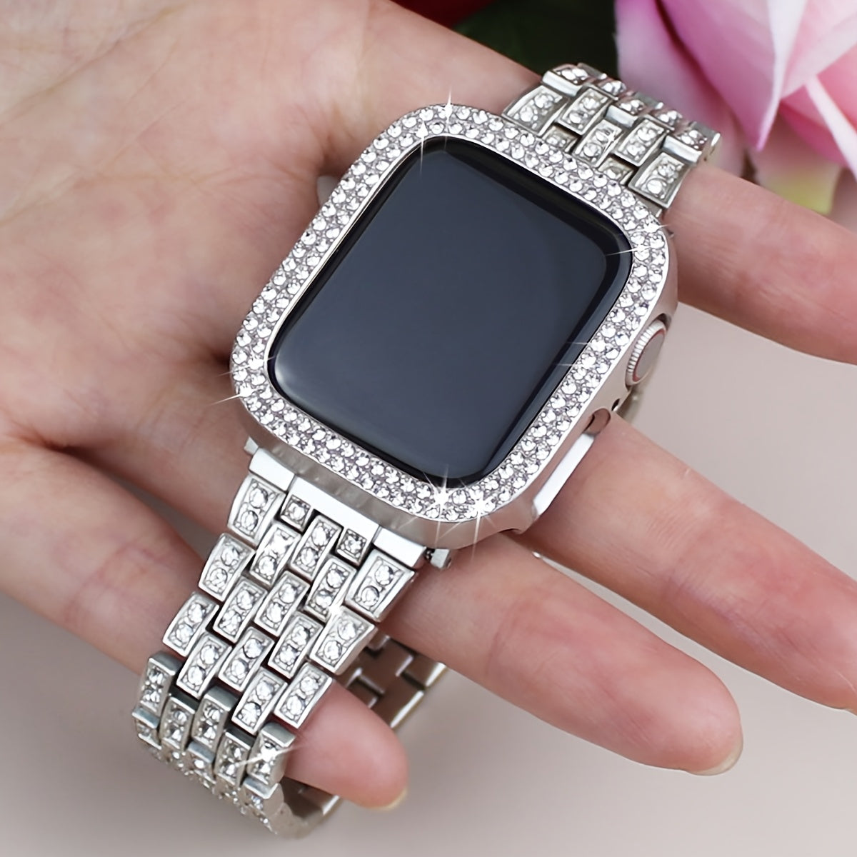 Women's Rhinestone Watch Band with Protective Case for Apple Watch 40mm 45mm