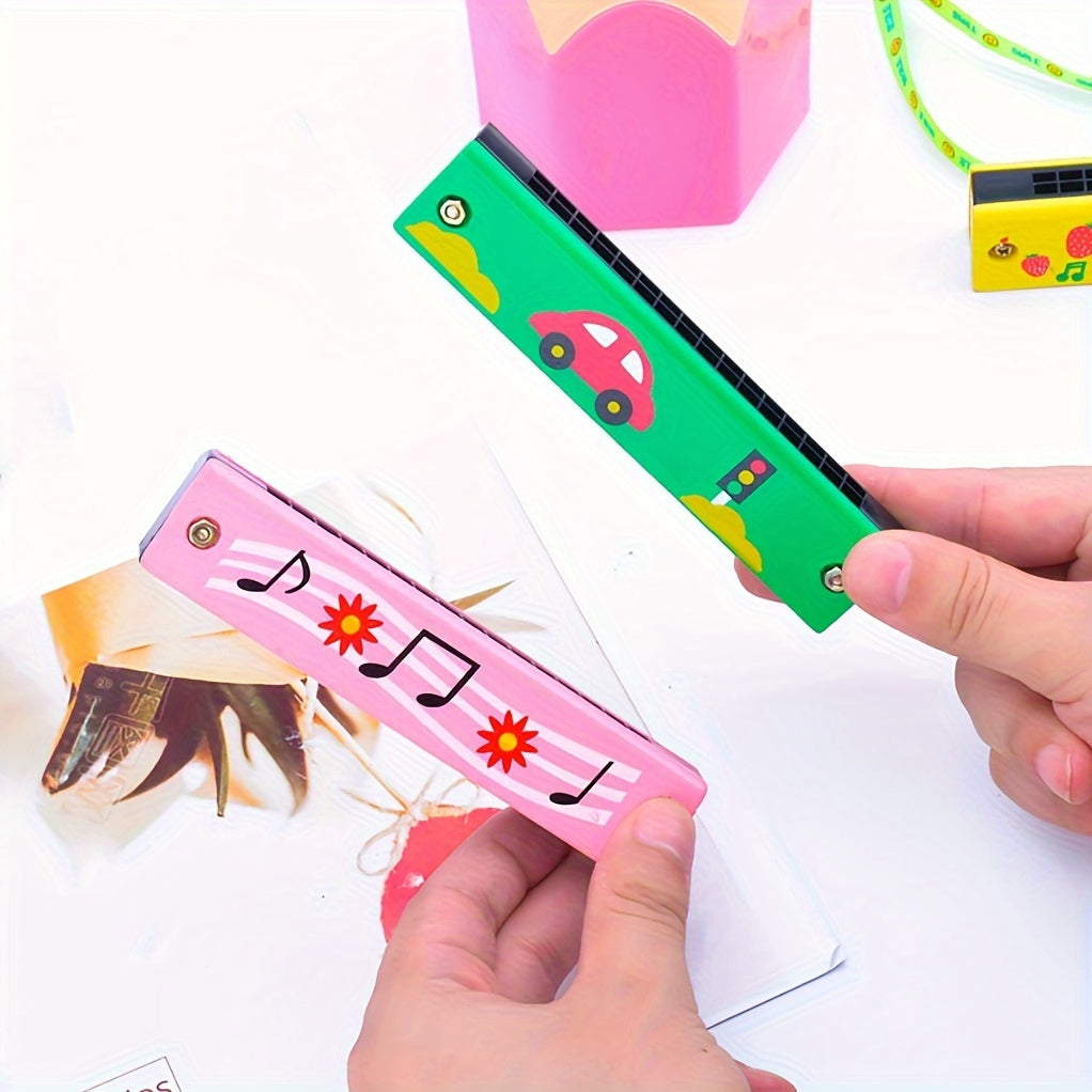 12 Styles Cartoon Harmonica for Kids and Beginners Double Row 16 Holes Wooden with Case