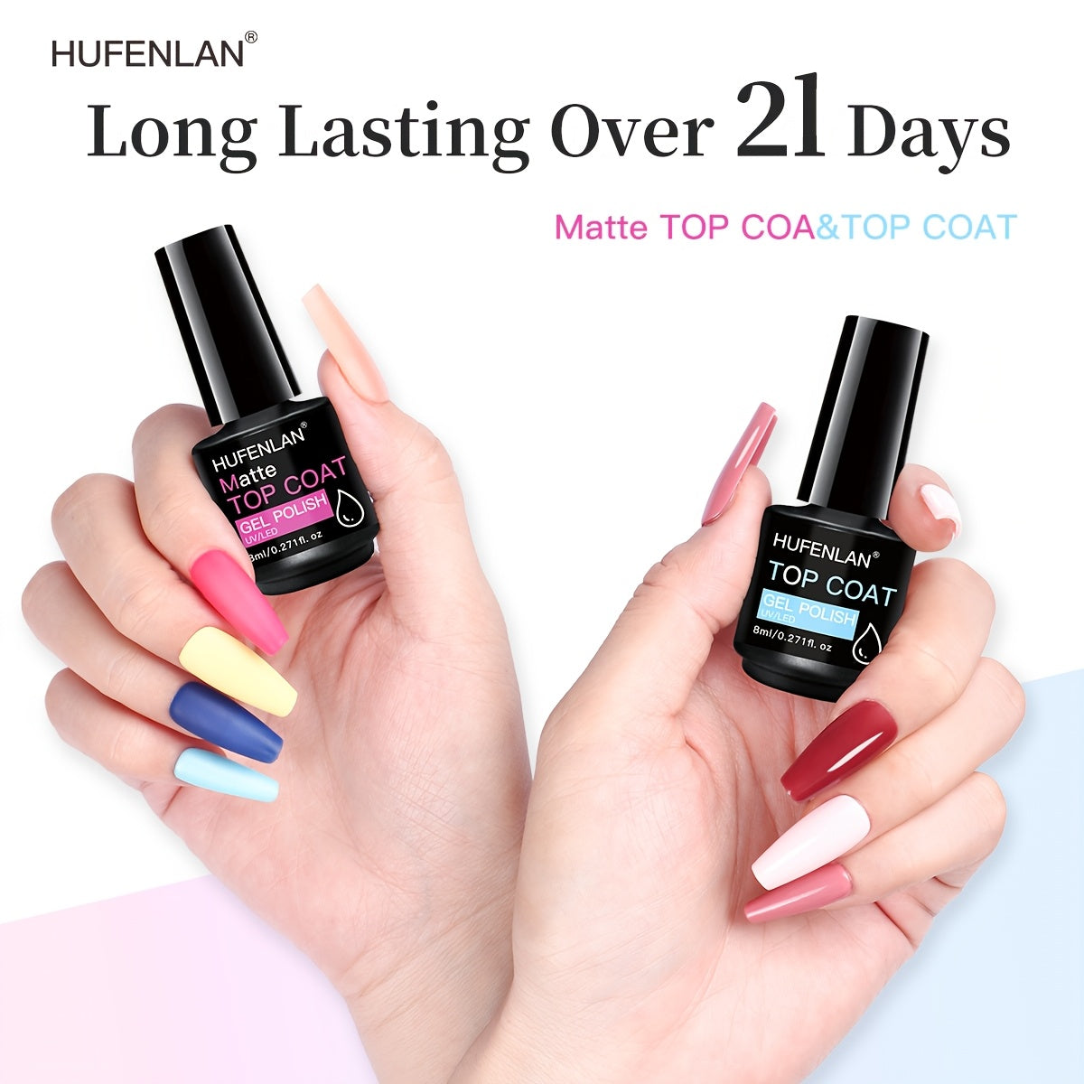 Long-Lasting Gel Nail Polish Set with 2 Top Coats and Base Coat for Shiny Odorless Finish