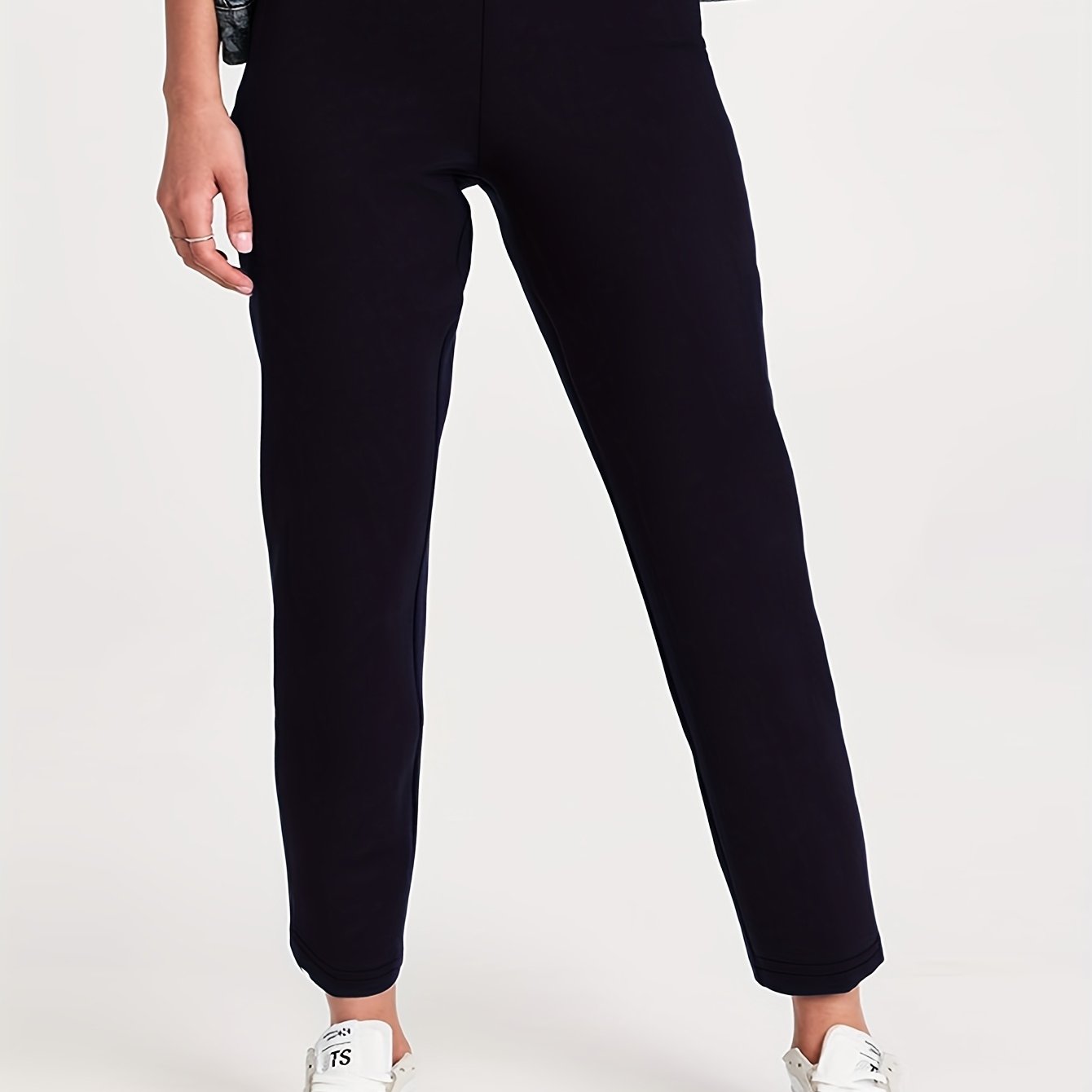Pantalones rectos de talla grande para mujer, de poliéster y mezcla, casuales, de color sólido