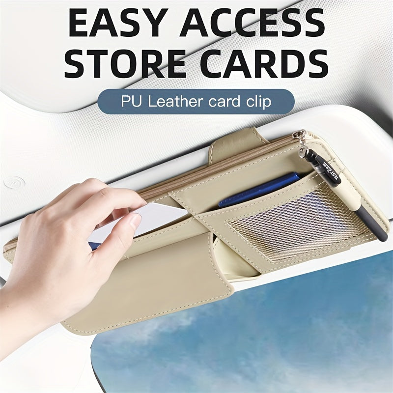 DERANFU PU charmli avtomobil quyosh ko'zoynagi tashkilotchisi, zip bilan, karta ushlagich, chiptalar uchun sumka - transport vositasi ichki saqlashga mos keladi