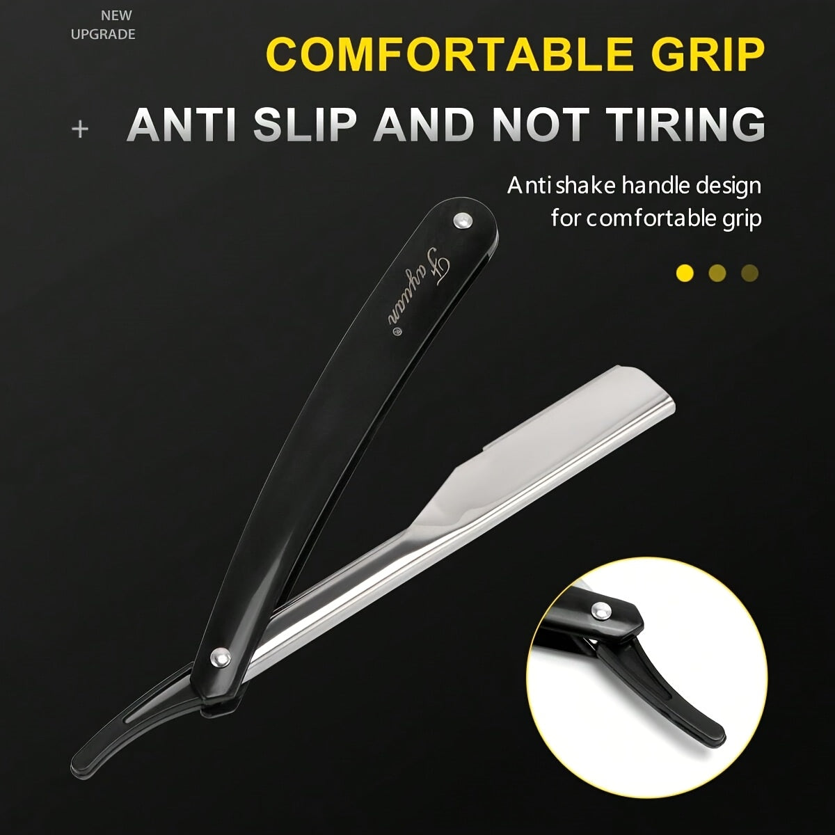 Men Black Folding Razor with Stainless Steel Blade for Precision Grooming