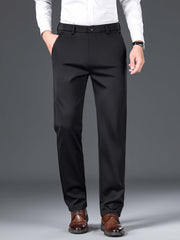 Men's Elastic Casual Pants Summer Wrinkle-Free Polyester Skinny Fit Belted