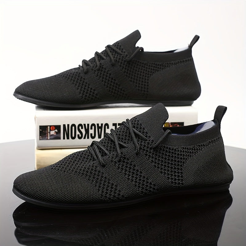 Erkaklar uchun qulay yurish poyabzallari, bir rangli to'qilgan dizayn, nafas oladigan mato, sirpanmaydigan kauchuk taglik va tashqi faoliyatlar uchun mustahkam yumshoq taglik.