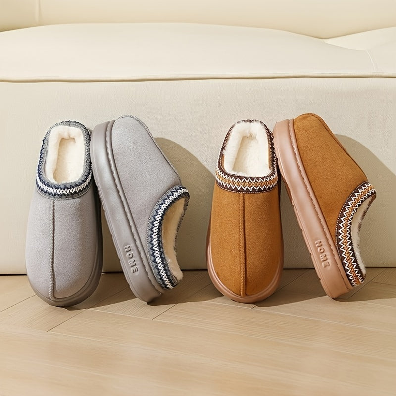 Unisex Plush Fleece-Lined Cozy Winter Slippers Non-Slip Indoor Outdoor