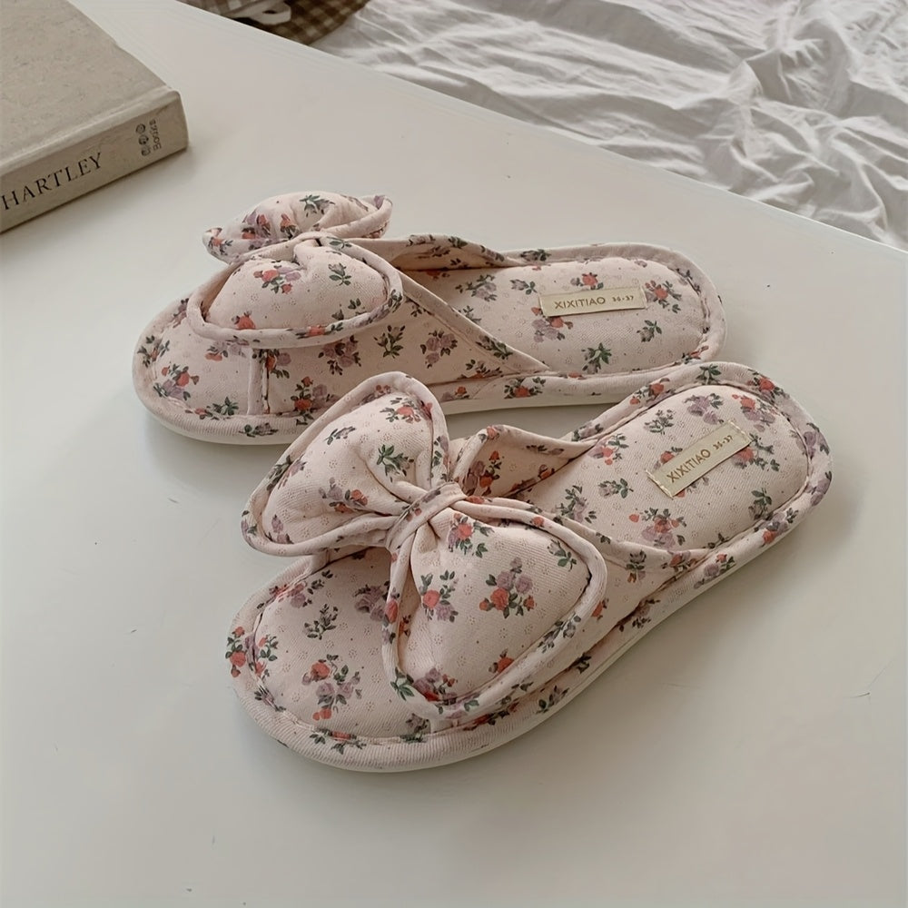 Ayollar uchun gul naqshli bog'lamli slaydlar, yumshoq mato flip-floplar, sirpanishga qarshi PVC taglik, ichki va tashqi foydalanish uchun