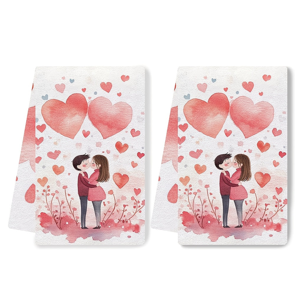 Juego de 2 toallas de cocina para San Valentín Abrazo romántico 40x60cm de alta absorción