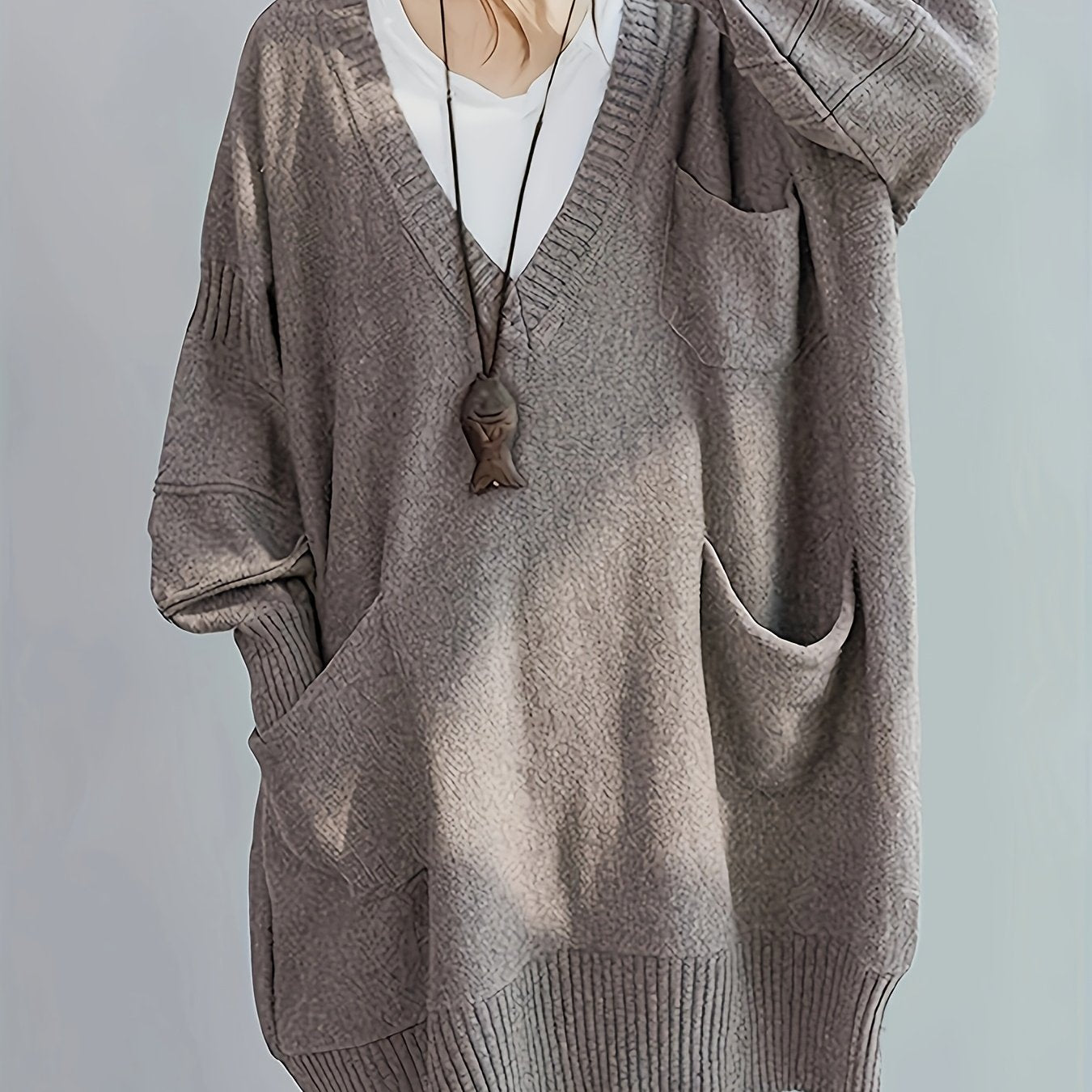 Plus Size Casual Loose Fit Pullover Sweater Dress Women Mid-Length Black