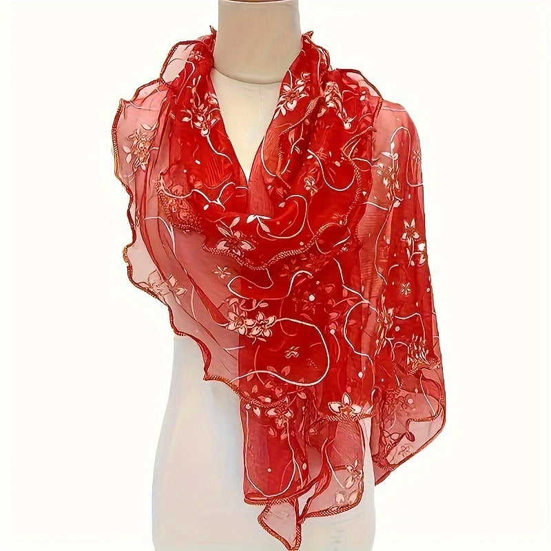Bohemian Style Floral Embroidered Lightweight Shawl Wrap for Travel and Outdoor Use