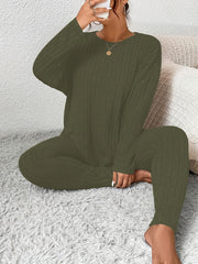 Women's Large Ribbed Autumn Winter Home Wear Casual Set