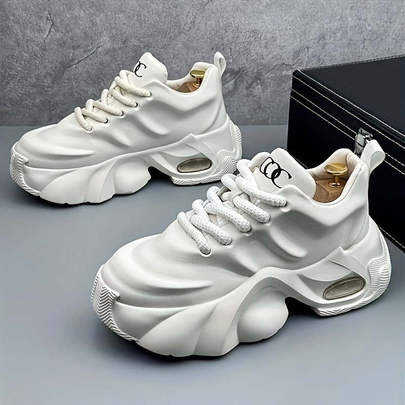 Men's White Chunky Sneakers Breathable Durable All Seasons Casual Street Style