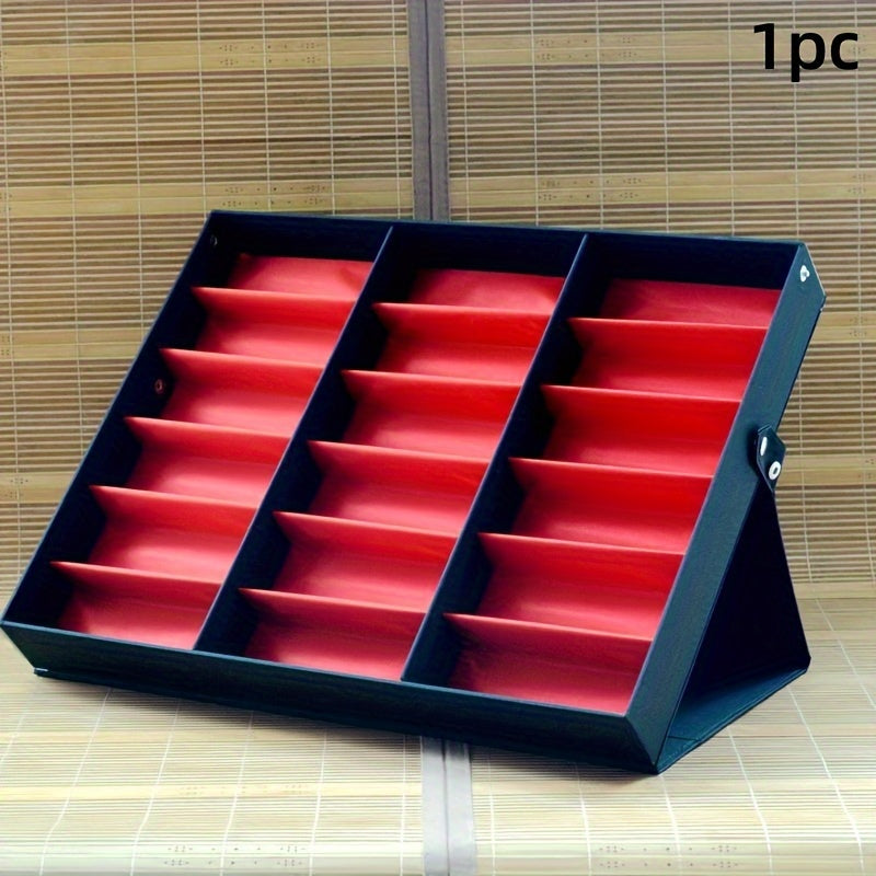 Upgraded 18-Slot Glasses Organizer with Clear Lid Fabric Lining and Snap Closure