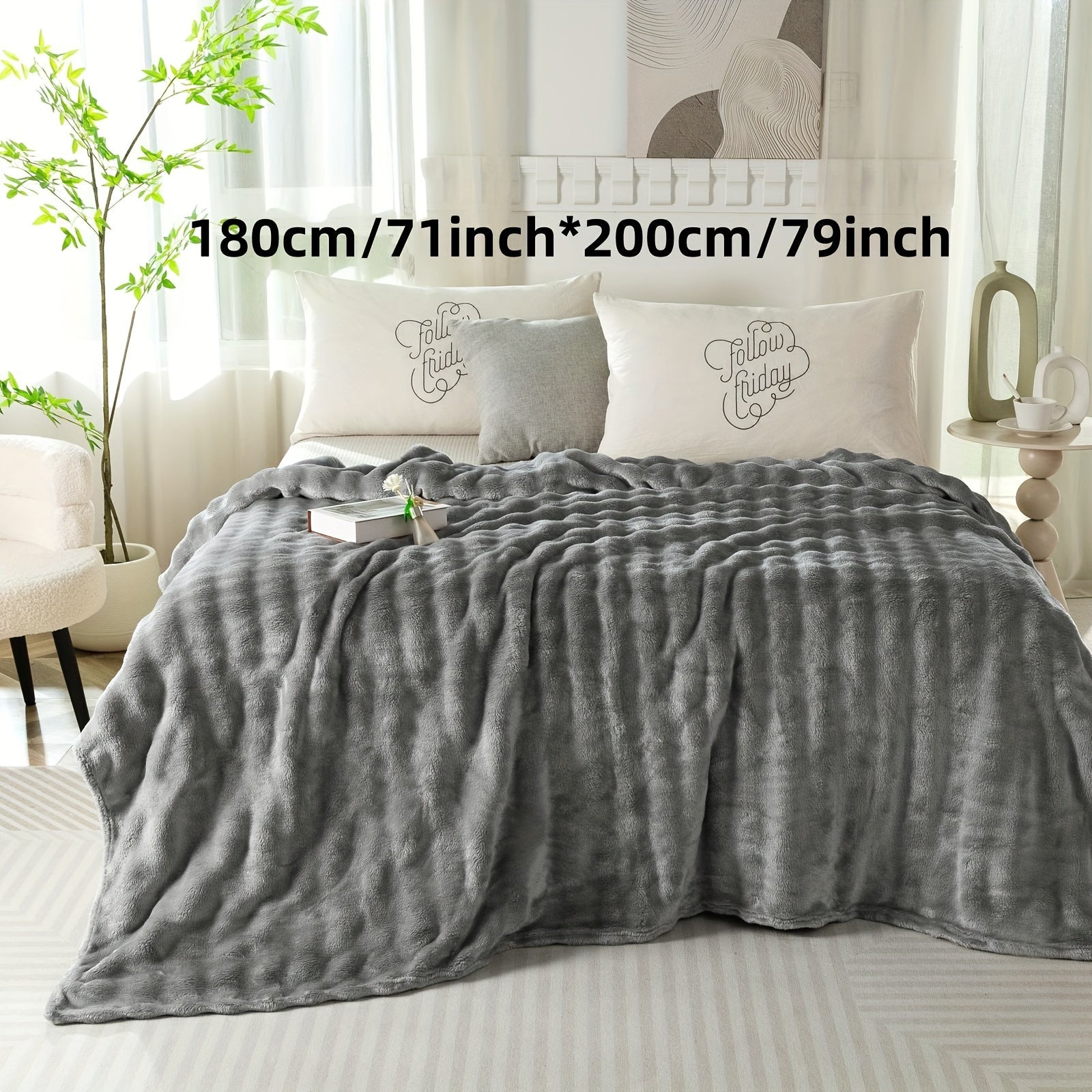 Hypoallergenic Polyester Bed Blanket Faux Rabbit Fur Plush Throw for Bedroom Sofa Travel