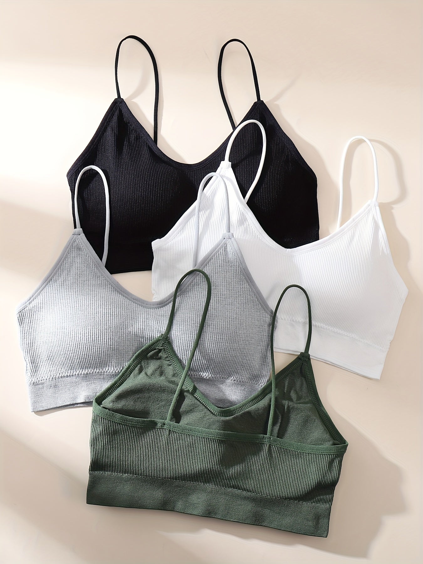 Set of 4 Women's Wireless Ribbed Bras Comfortable Lingerie