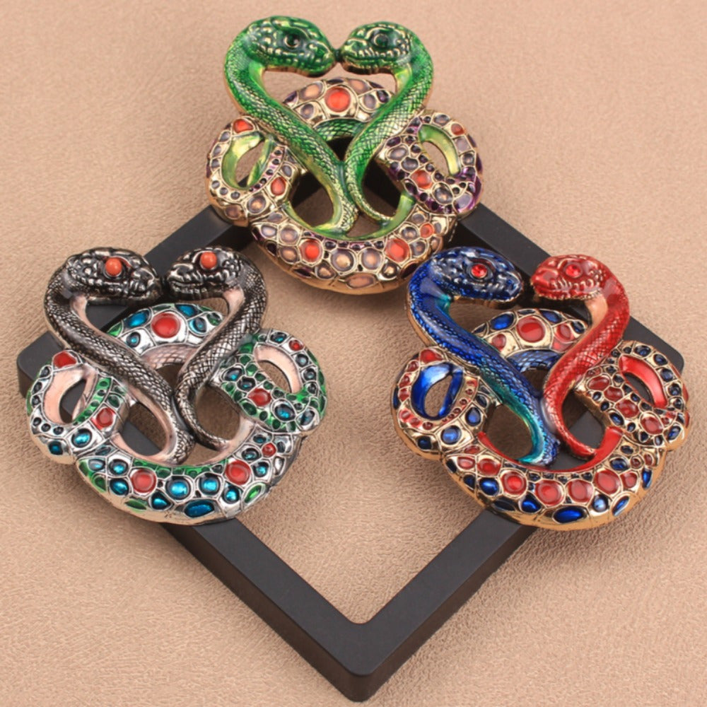 Elegant Rhinestone Two-Headed Snake Brooch Irregular Zodiac Shape Jewelry