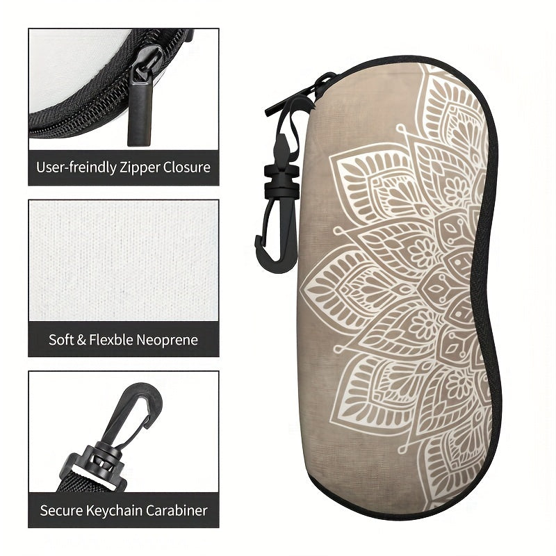 Men's and Women's Glasses Case Brown Beige Mandala Print Zipper Storage Travel