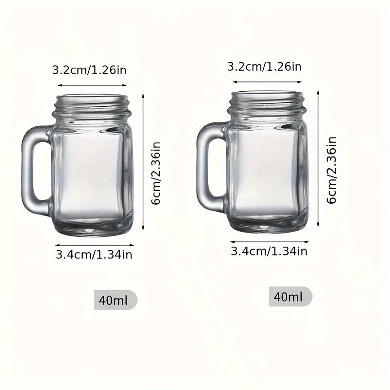 Set of 6 Clear Glass Mini Mason Jar Shot Glasses with Handles 40ml for Coffee Milk