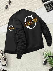 Plus Size Women's Casual Baseball Collar Jacket Black White Letter Print Long Sleeve Zip Up Spring Fall Outerwear