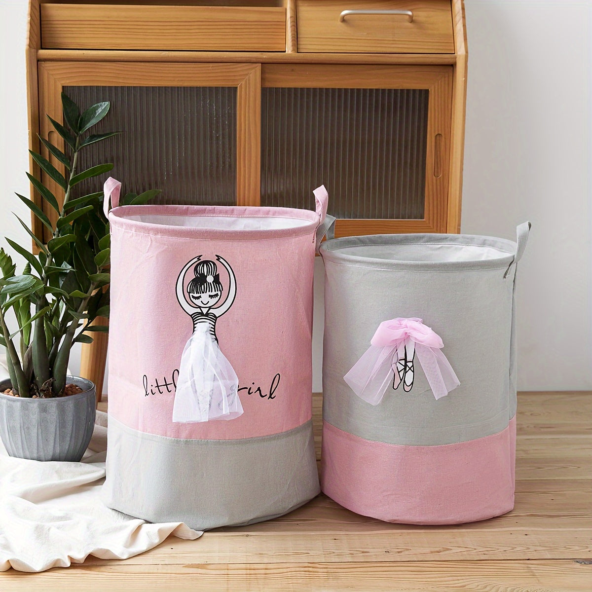 Kids Girls Collapsible Fabric Laundry Hamper with Handles for Toys Clothes and Books