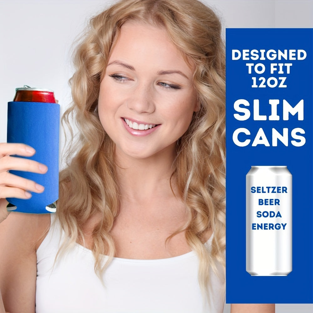 Set of 12 Black Neoprene Slim Can Cooler Sleeves for 12oz Beer and Soda