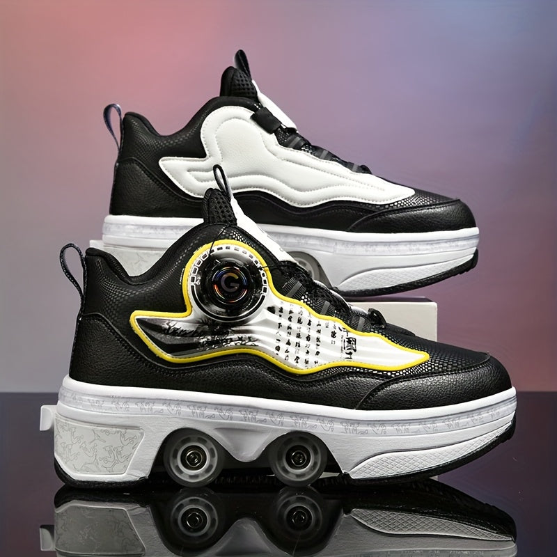 Kids' Casual Sports Shoes for Boys and Girls Age 14 and Under Mid Top Fabric Sneakers with Rotary Buckle and Anti-Slip MD Sole