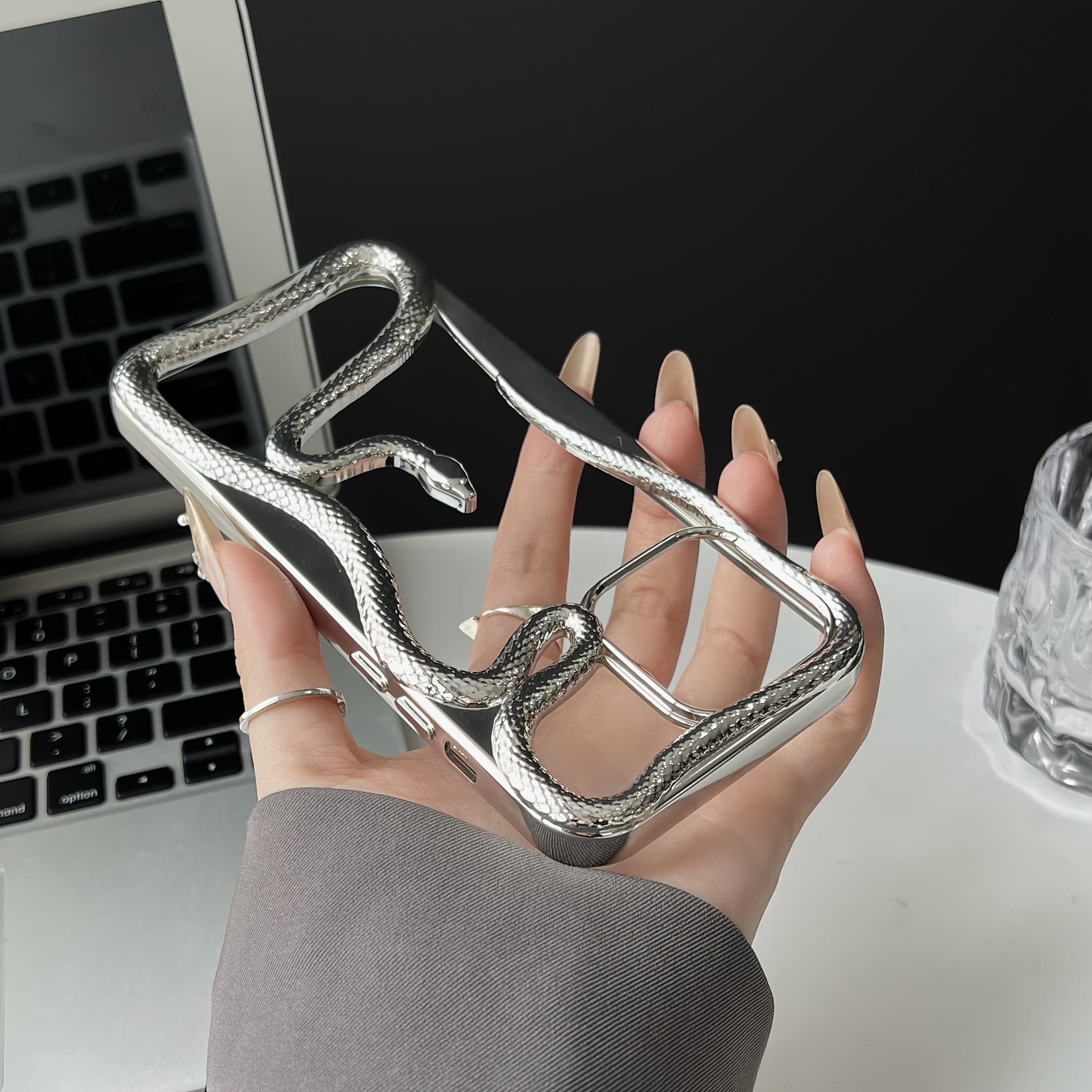 Small Snake Design Electroplated TPU Phone Case for iPhone 11-16 Drop Proof