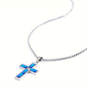 Blue Love Cross Necklace for Men and Women with Glass Pendant Gift