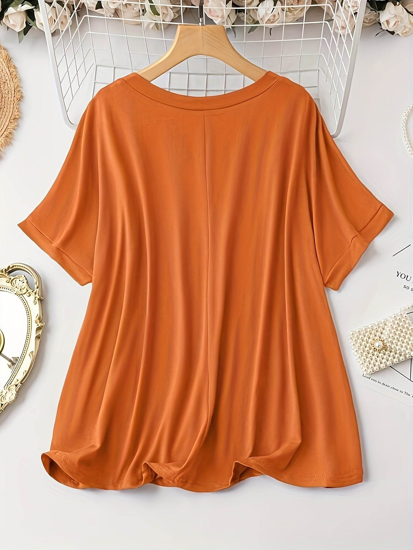 Plus Size Women's V Neck T-Shirt Casual Short Sleeve Top Summer