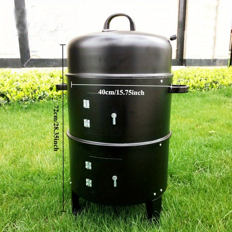 Портативный уличный гриль-барбекю и коптильня с складной конструкцией, встроенной коптильной коробкой, идеально подходит для кемпинга и пикников, с изолированной структурой.