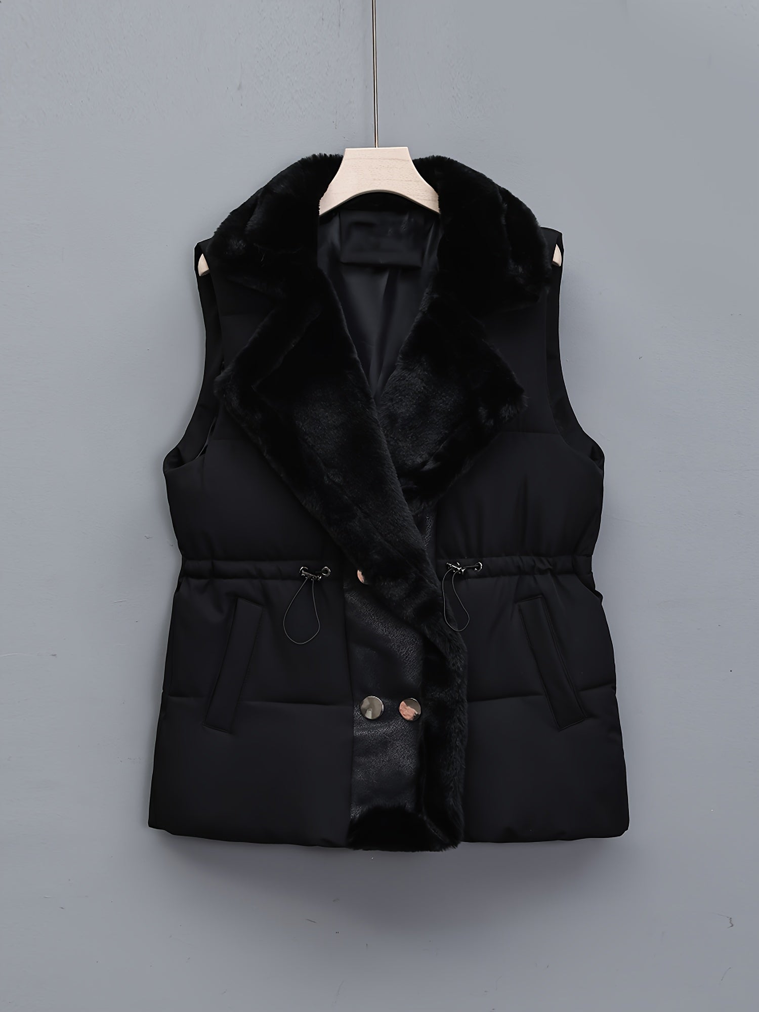 Women's Padded Vest Fall Winter Solid Color Button Casual Warm Machine Washable